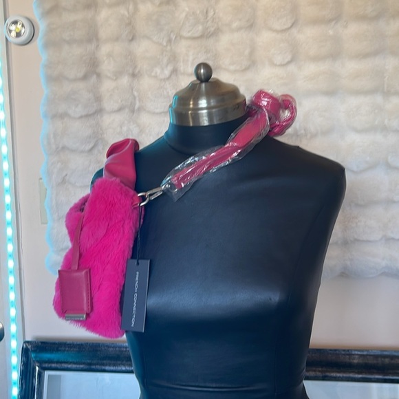 French Connection neon pink plush faux fur purse with strap and tags in tact NWT - Picture 2 of 11